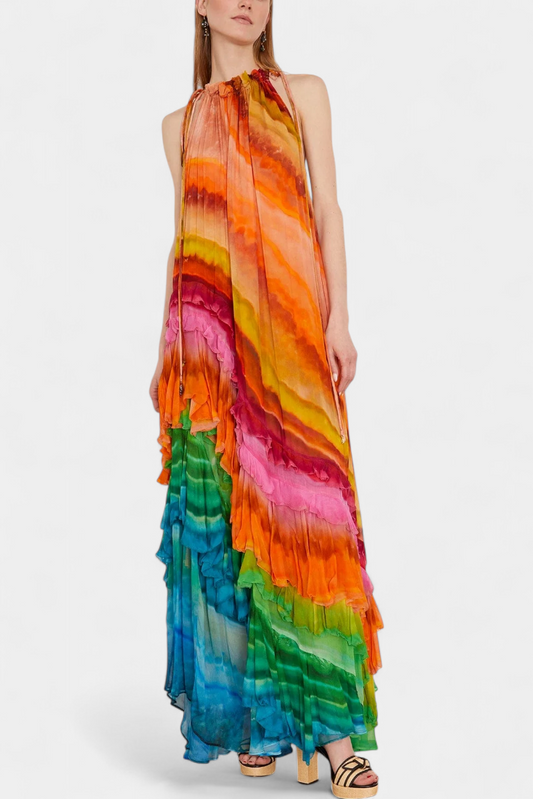 Tori Colorful Print Ruffle Dress