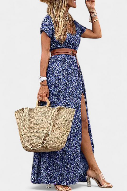 Anfisa Summer Boho Dress with Belt and V-Neckline