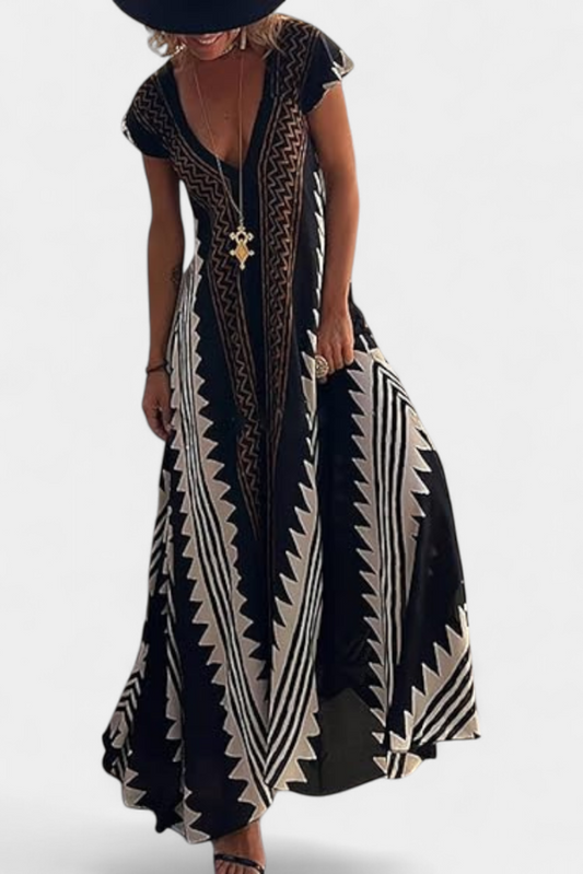 Dakota Bohemian Maxi Dress with Geometric Design
