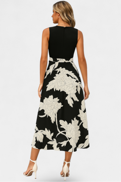 Raquel Dress: Knit Top and Floral Skirt with Slit