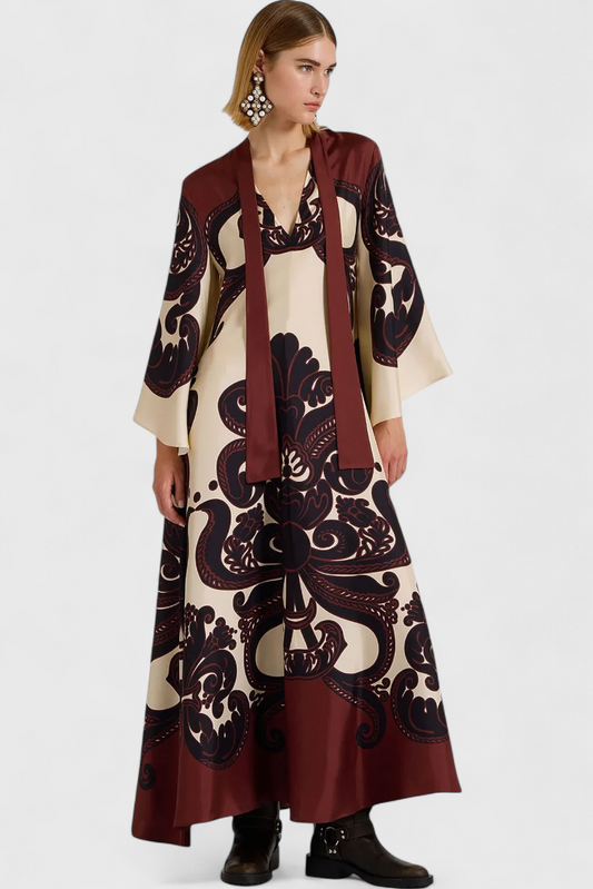 Maritza Dress with Grenadilla Print and High Neck