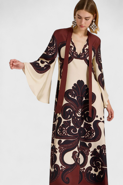 Maritza Dress with Grenadilla Print and High Neck