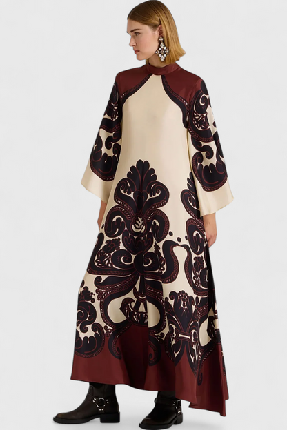 Maritza Dress with Grenadilla Print and High Neck