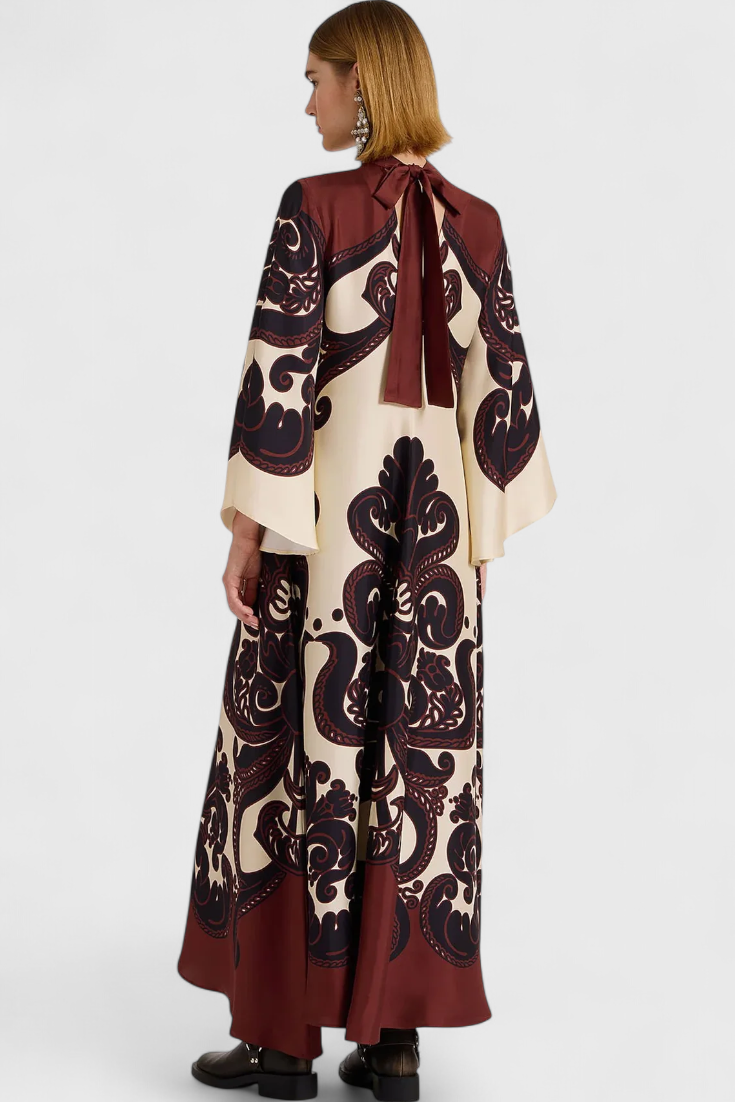 Maritza Dress with Grenadilla Print and High Neck