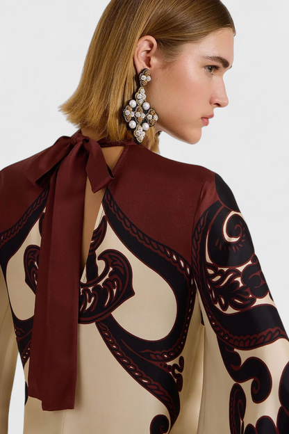 Maritza Dress with Grenadilla Print and High Neck