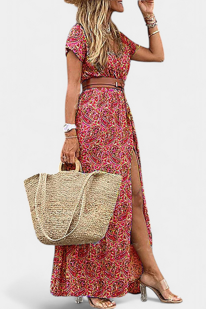 Anfisa Summer Boho Dress with Belt and V-Neckline