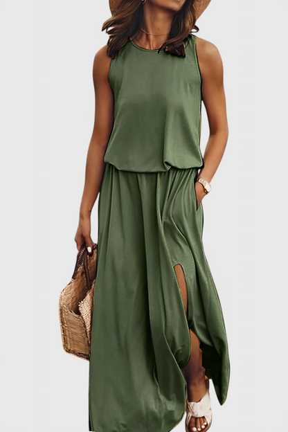 Dianne Sleeveless Side Slit Loose Fit Dress