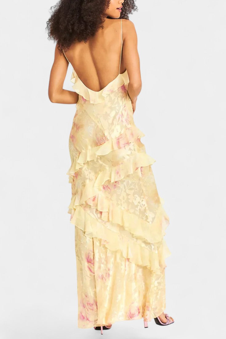 Fawn Maxi Dress with Floral Ruffles