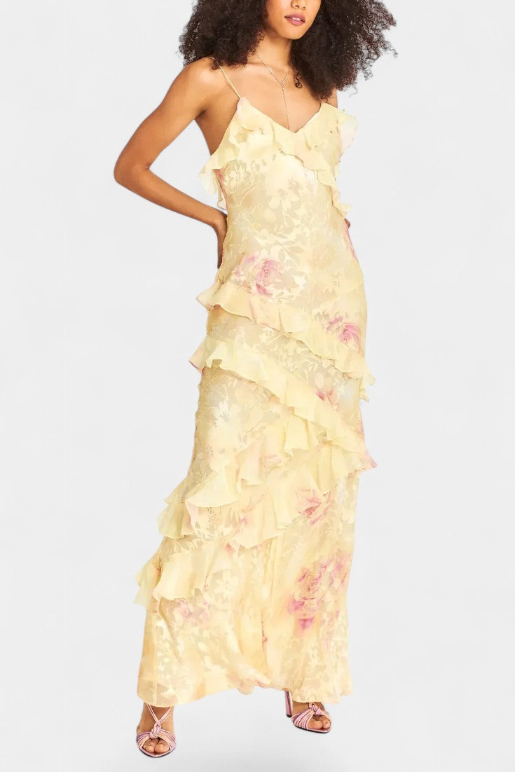 Fawn Maxi Dress with Floral Ruffles