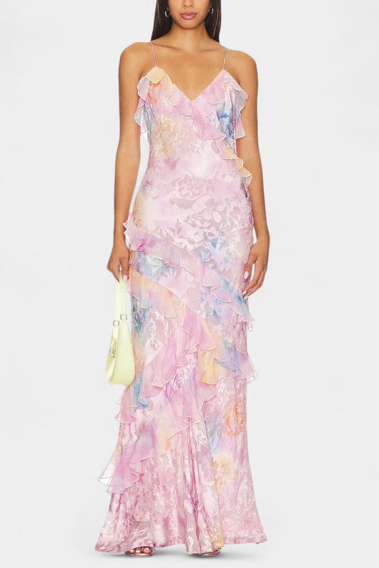 Fawn Maxi Dress with Floral Ruffles