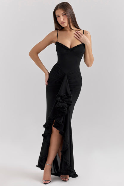 Roxanne Sleeveless dress with straps and ruffles