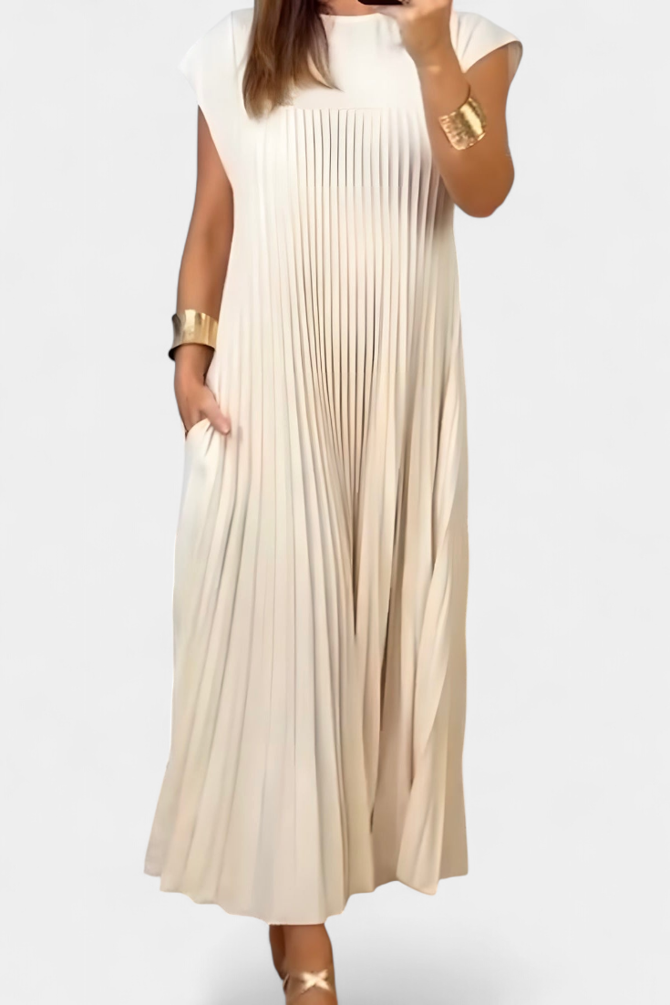 Manuela Sleeveless Dress with Pleats and High Waist