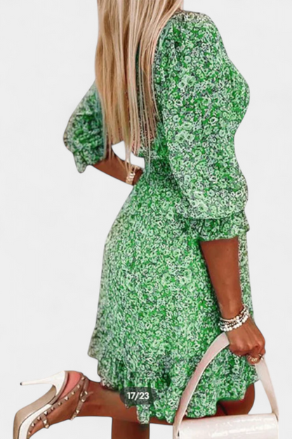 Benicia Floral Dress with Puff Sleeves and Fun Hem