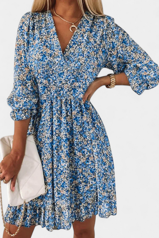 Benicia Floral Dress with Puff Sleeves and Fun Hem