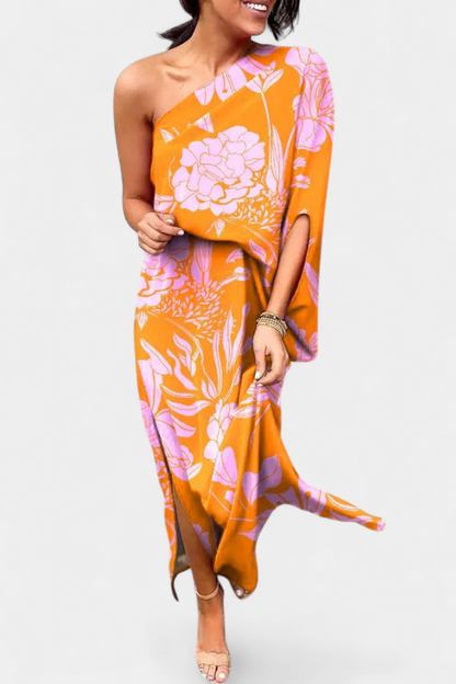 Carlena Asymmetrical Dress with Romantic Print