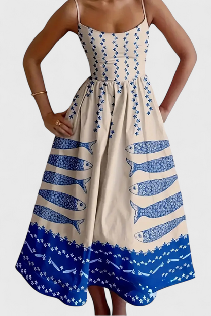 Maricela Vintage Dress with Straps and Sardine Design