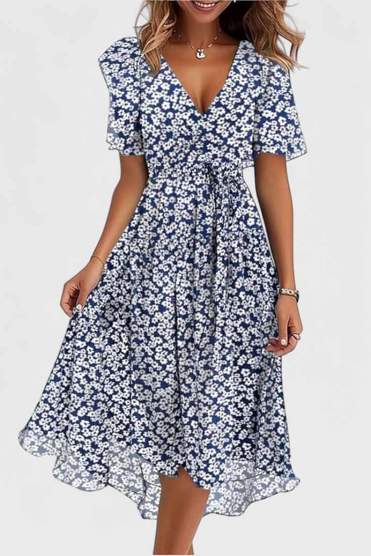 Carene Midi Dress with V-Neckline