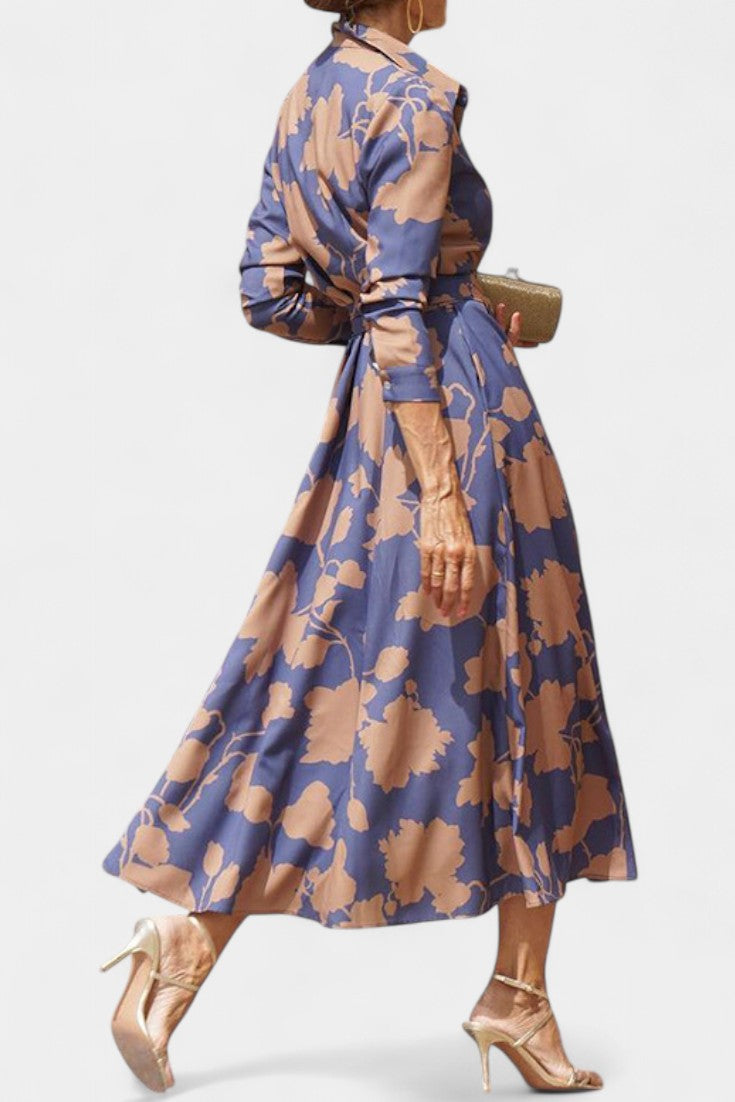 Samaria Button-Down Midi Dress with Floral Collar