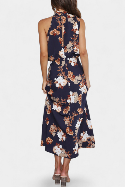 Lisa Floral Maxi Dress with Halter Neck and Adjustable Waist