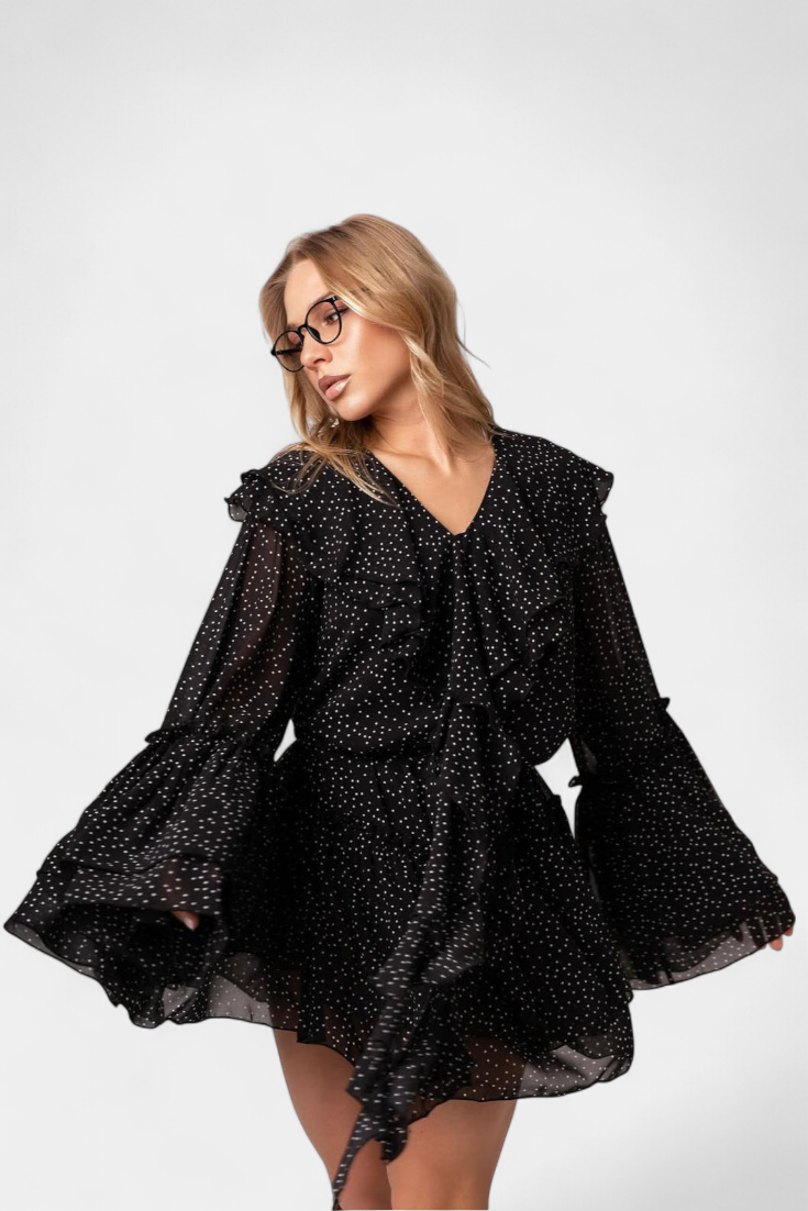 Alida Polka Dot Chiffon Mini Dress