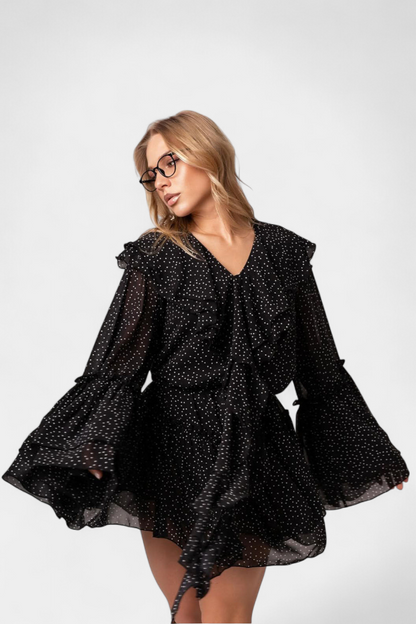Alida Polka Dot Chiffon Mini Dress