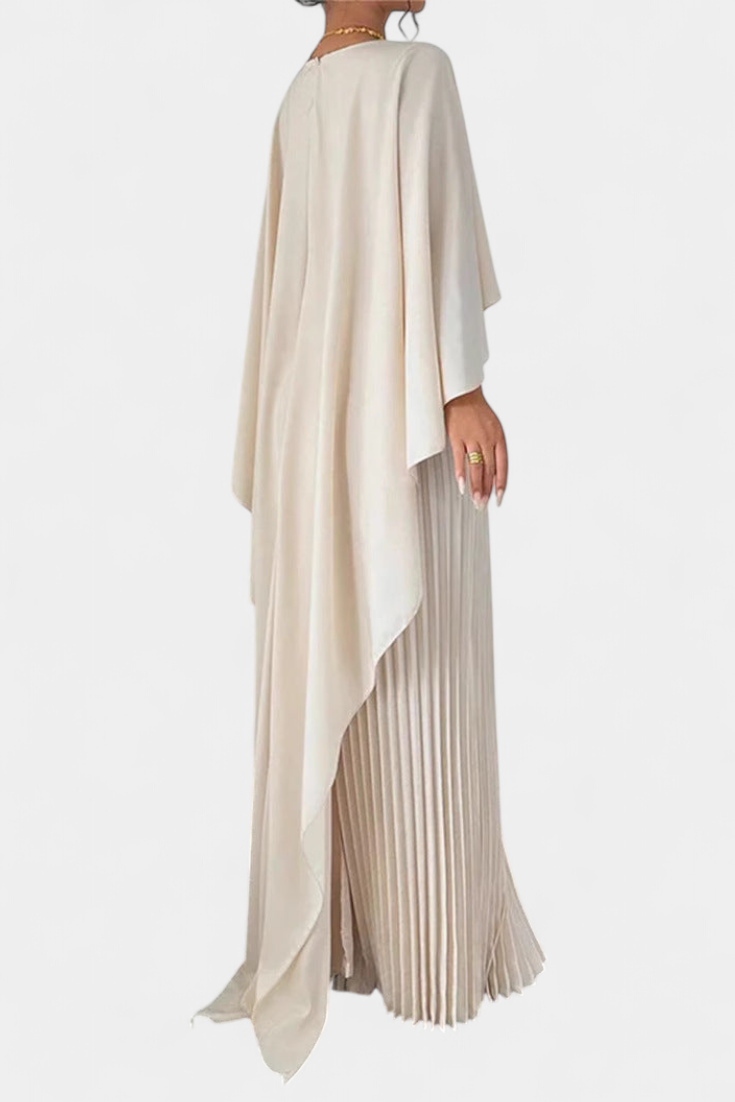 Belen High Neck Maxi Dress with Pleats and Flared Sleeves