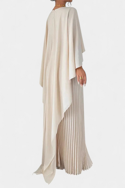 Belen High Neck Maxi Dress with Pleats and Flared Sleeves