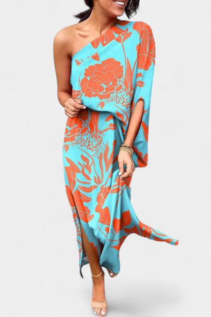 Carlena Asymmetrical Dress with Romantic Print
