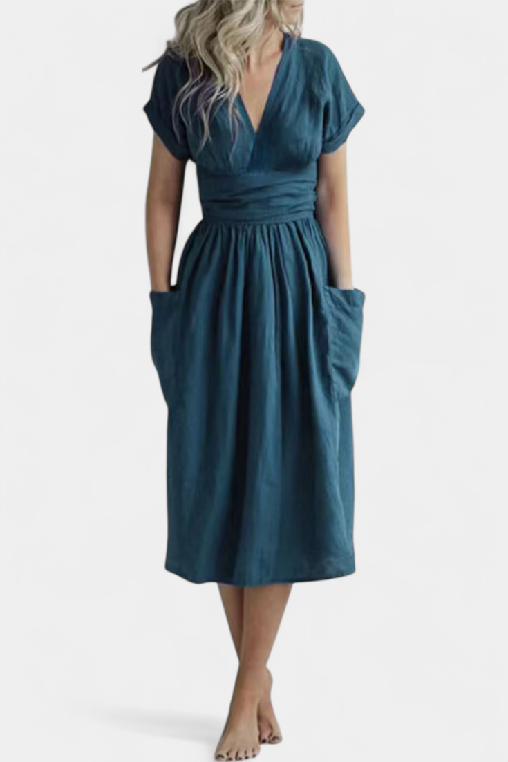 Cressida V-Neck Dress with Adjustable Waist