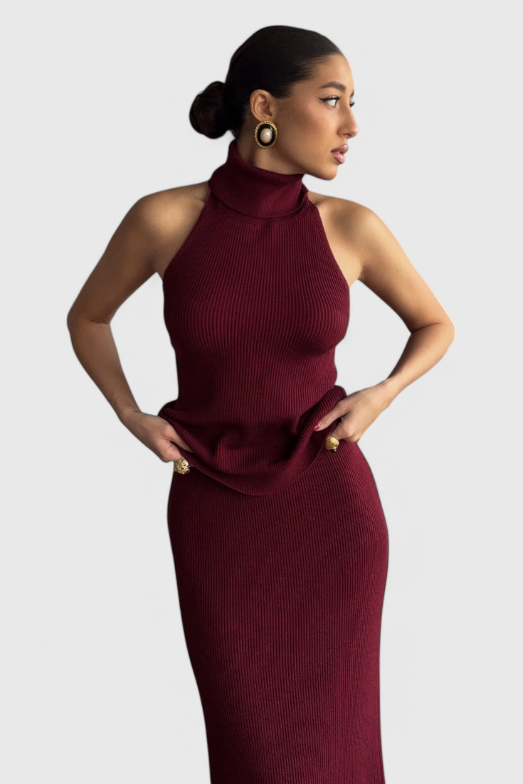 Rhea Backless Ribbed Midi Dress