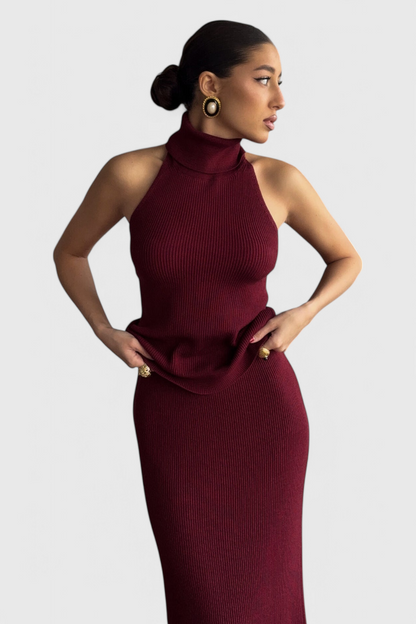 Rhea Backless Ribbed Midi Dress