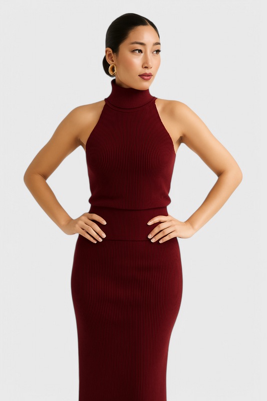 Rhea Backless Ribbed Midi Dress