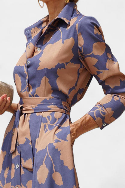 Samaria Button-Down Midi Dress with Floral Collar