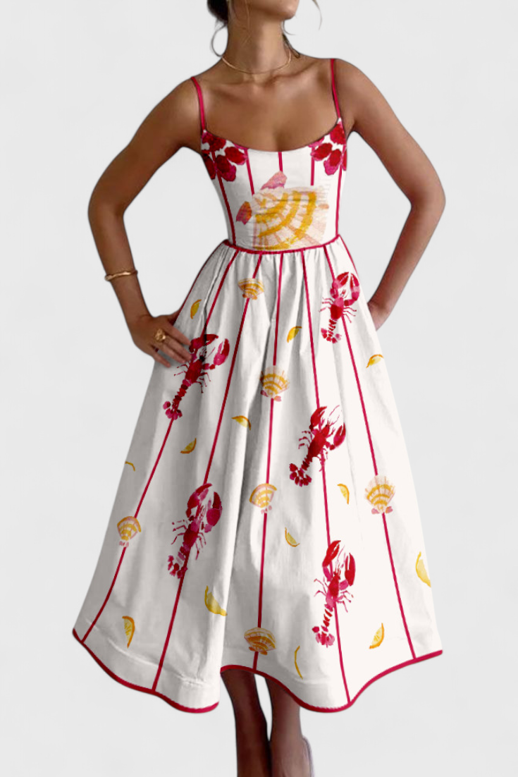 Maricela Vintage Dress with Straps and Sardine Design