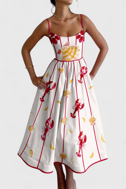 Maricela Vintage Dress with Straps and Sardine Design