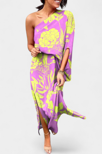 Carlena Asymmetrical Dress with Romantic Print