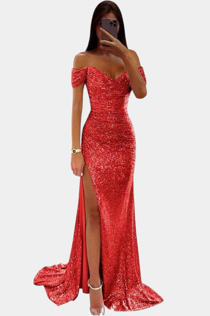 Ariel Off-Shoulder Mermaid Dress with Sequins