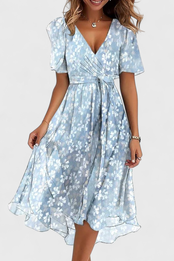 Carene Midi Dress with V-Neckline