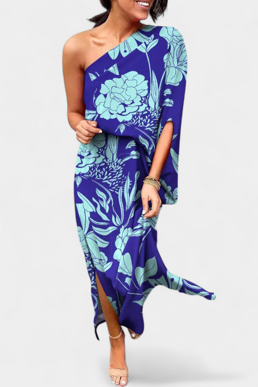 Carlena Asymmetrical Dress with Romantic Print