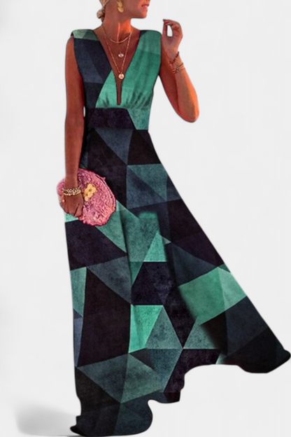 Salma A-line Dress with Minimalist Print and V-Neckline