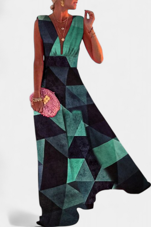 Salma A-line Dress with Minimalist Print and V-Neckline