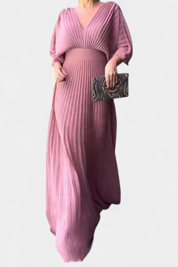 Anita Midi Dress with Pleats and V-Neckline