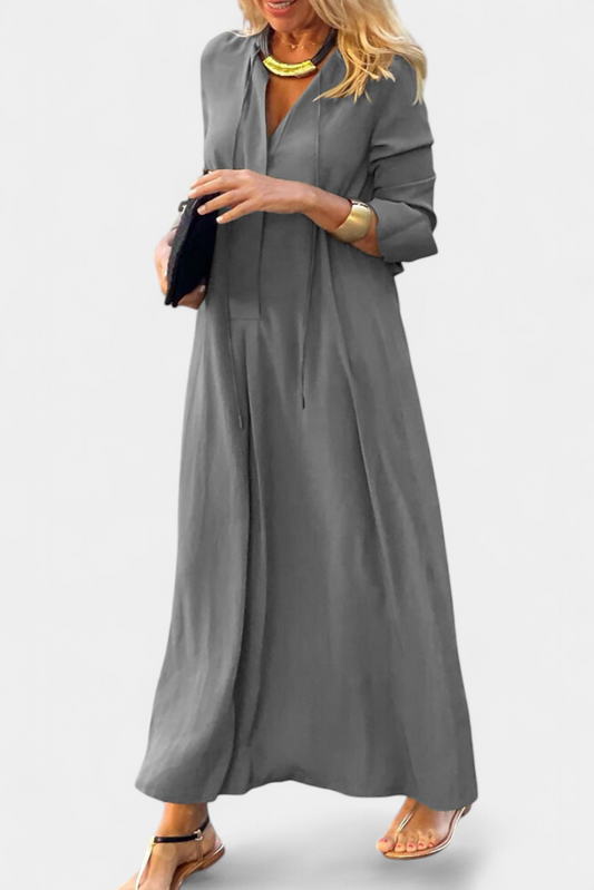 Veronica Long Sleeve Maxi Dress with V-Neckline