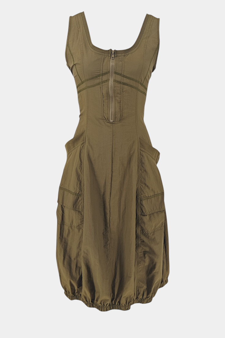 Katana Midi Dress with Bubble Hem and Corset Fit