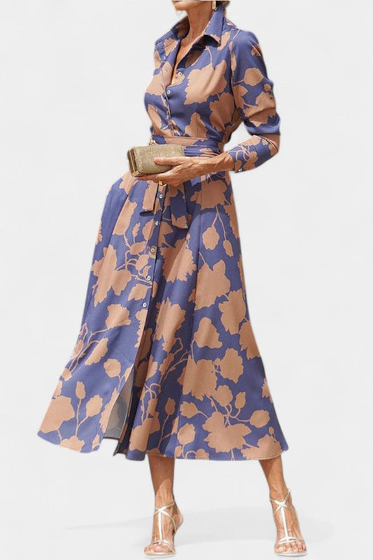 Samaria Button-Down Midi Dress with Floral Collar