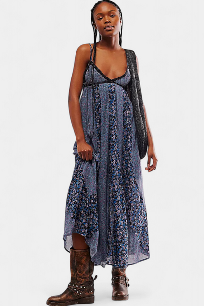 Lexa Chiffon Floral Boho Dress with Open Back