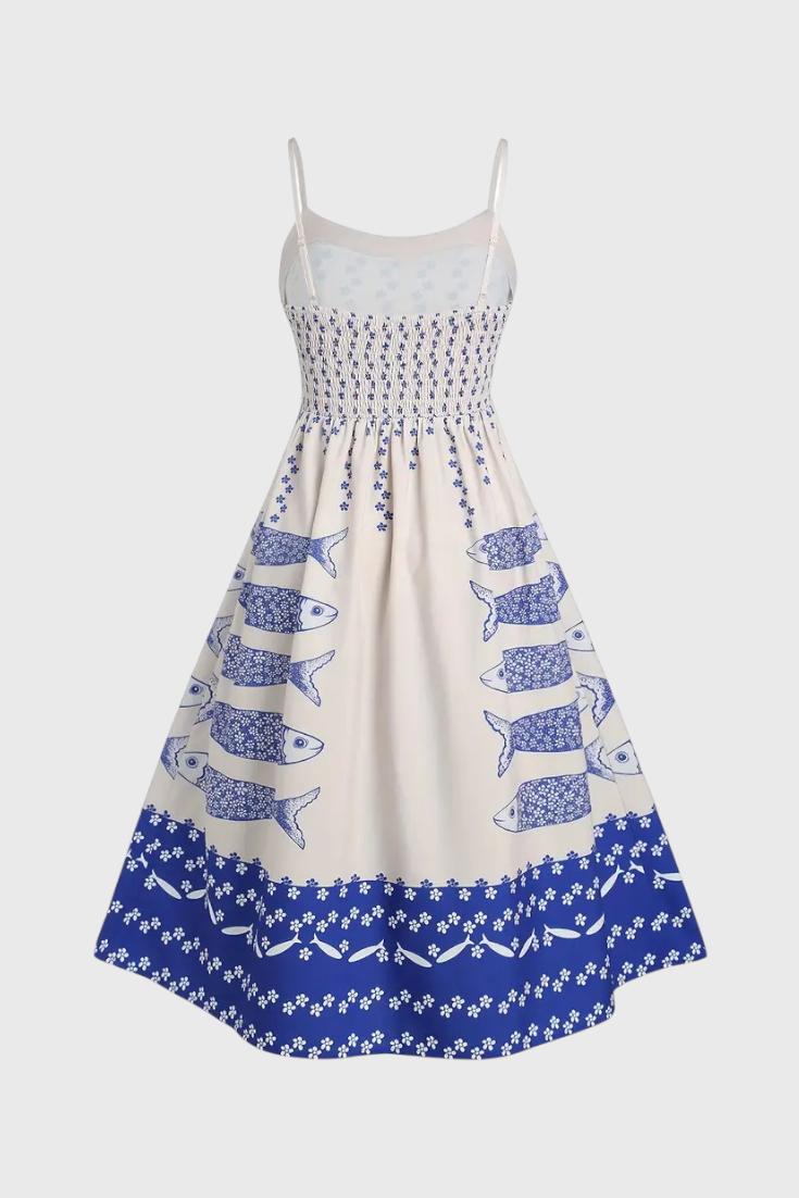 Maricela Vintage Dress with Straps and Sardine Design