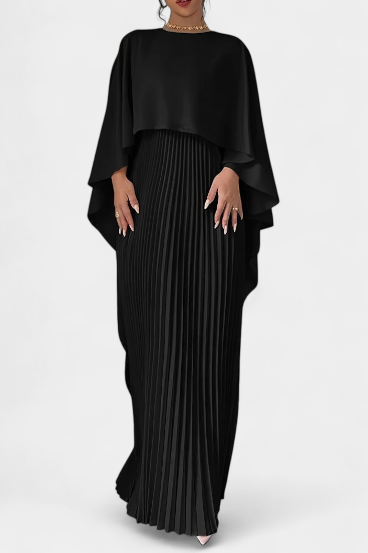 Belen High Neck Maxi Dress with Pleats and Flared Sleeves