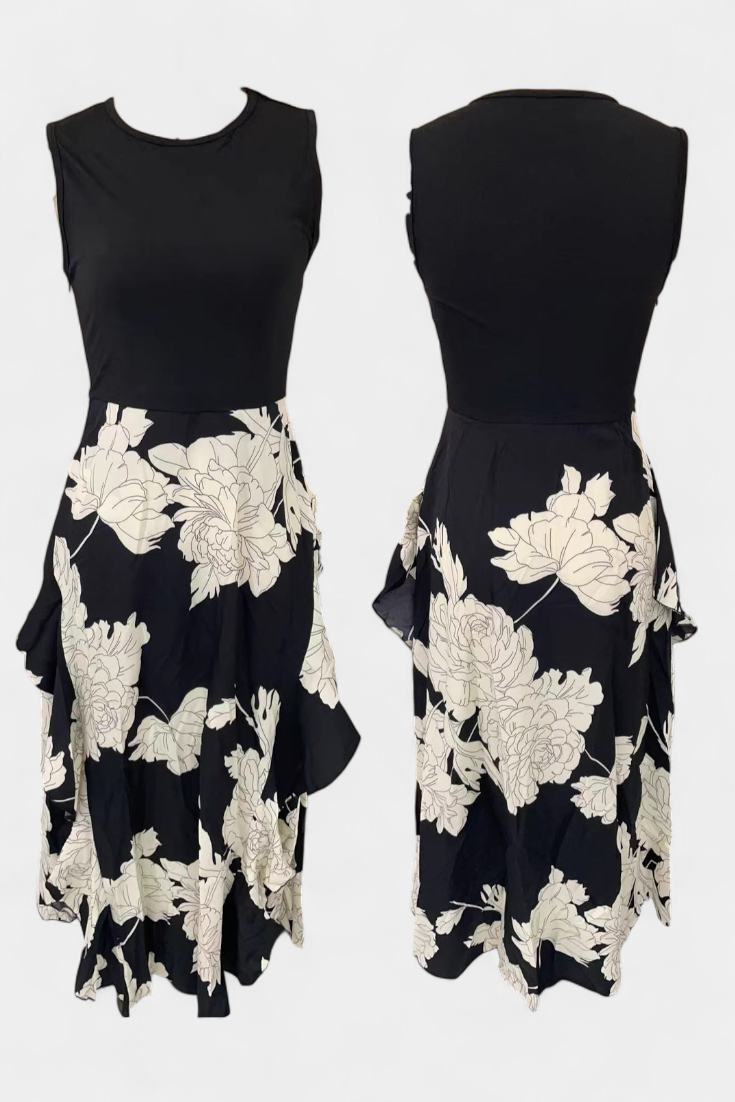 Raquel Dress: Knit Top and Floral Skirt with Slit