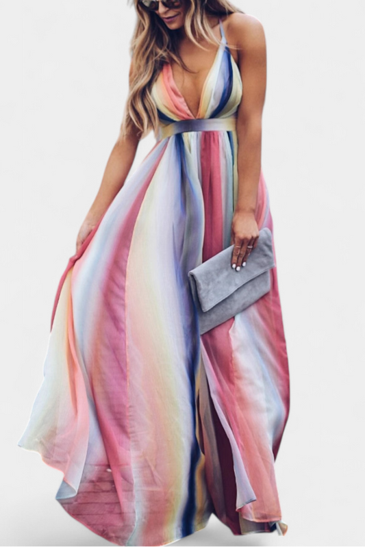 Gretchen Multicolor Striped V-Neck Dress